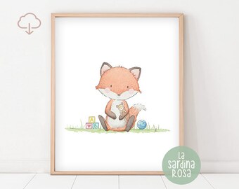 Baby fox print, Woodland nursery decor, Baby animals printable art, Forest nursery decor, Fox wall art, Kids room art DOWNLOAD