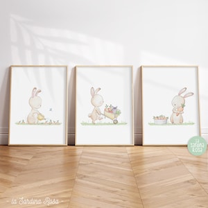 Bunny nursery prints, Baby animals decor, Farm nursery wall art, Watercolor rabbit print, Gender neutral toddler room poster