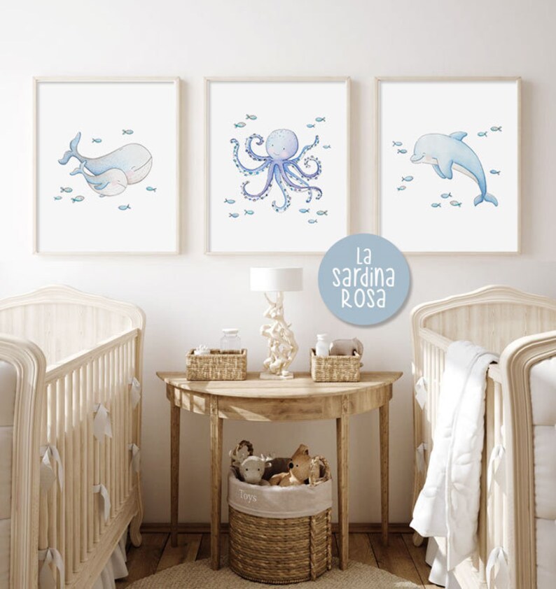 Set of 3 Under the Sea Wall Art Ocean Nursery Decor Nautical Etsy