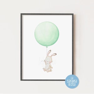 Custom baby name print, Baby girl nursery wall art, Bunny balloons nursery, Personalized baby gift, Pink nursery decor image 5