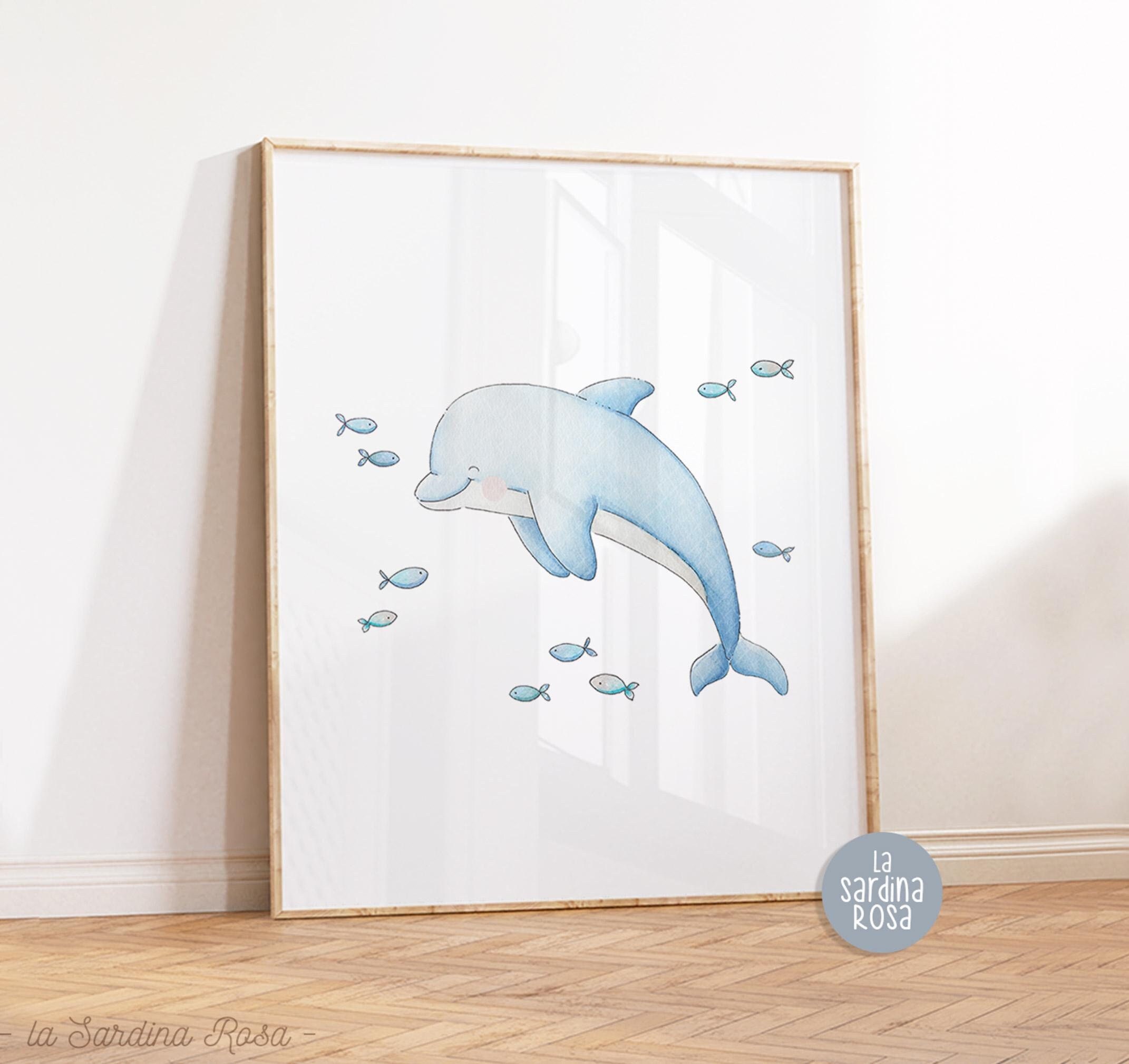 Dolphin nursery wall art, Ocean nursery print, Watercolor dolphin 