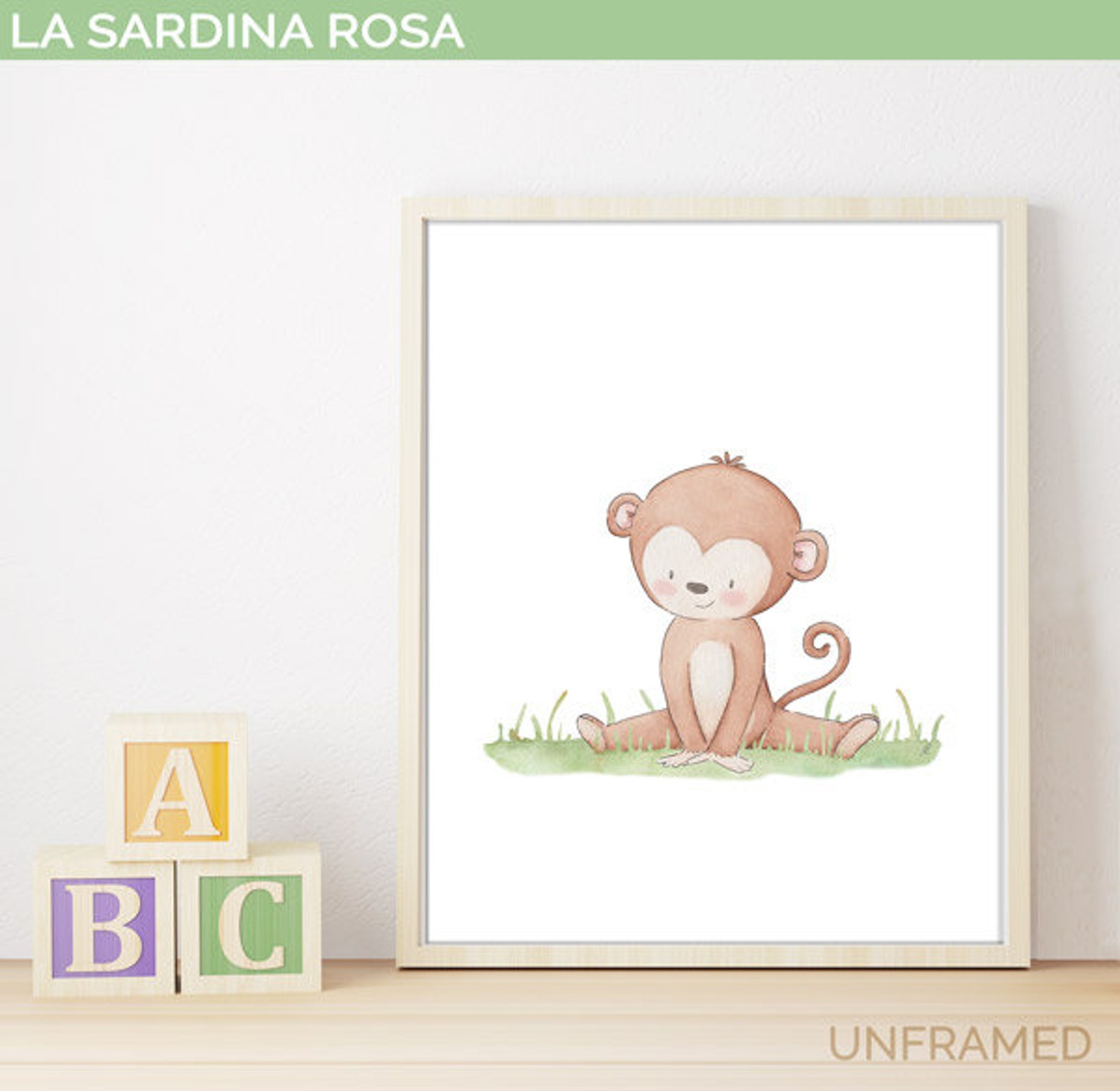 Baby Monkey Wall Art Jungle Nursery Decor Monkey Print Baby Etsy