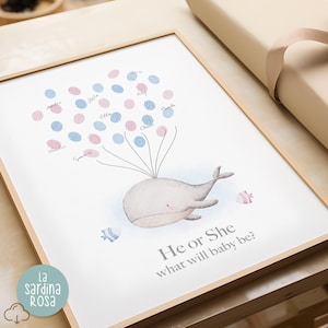 Gender reveal sign, Guess the gender voting game, He or She, What will baby be, Ocean Thumbprint guestbook Printable party game