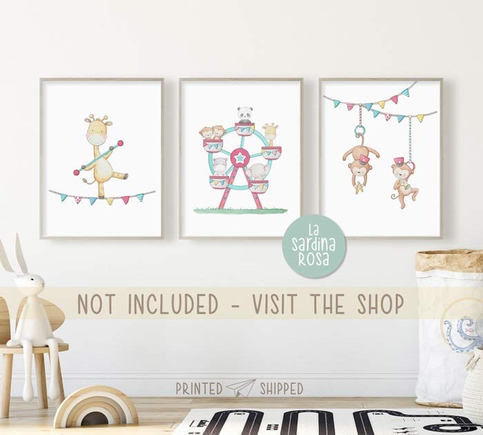 Circus Nursery Art Print, Kids Room Decor, Circus Animal Wall Art ...