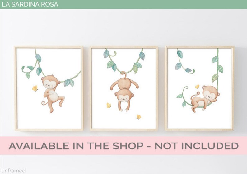 Monkey wall art Initial nursery print Personalized Etsy