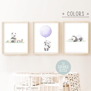 Panda Nursery Art, Set of 3 Print, Baby Girl Room Wall Art, Panda Print ...