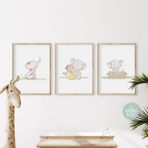 Elephant Nursery Art, Set of 3 Poster, Baby Room Wall Art, Elephant ...