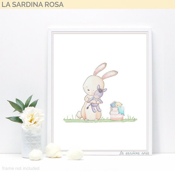 Bunny nursery wall art Woodland baby animals prints Kid room | Etsy