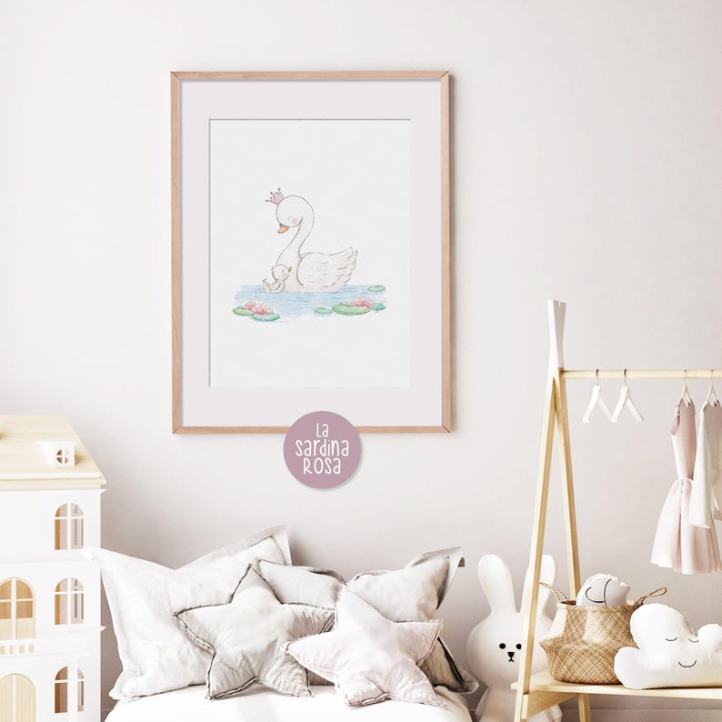 Swan Nursery Decor, Toddler Girl Room Art Prints, Mom and Baby Print ...