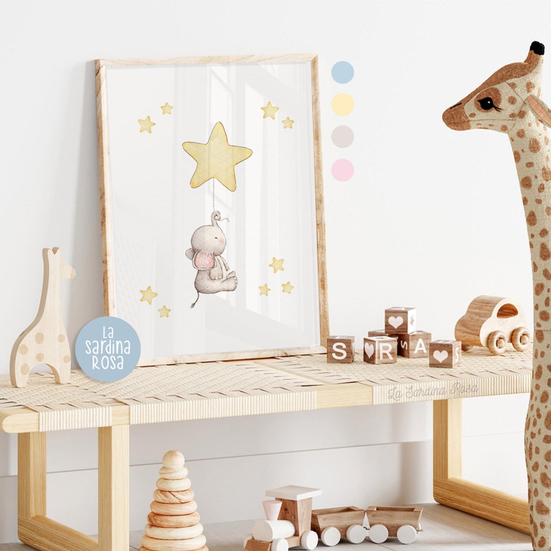 Star Nursery Art Print, Baby Elephant Wall Art, Star Nursery Decor ...