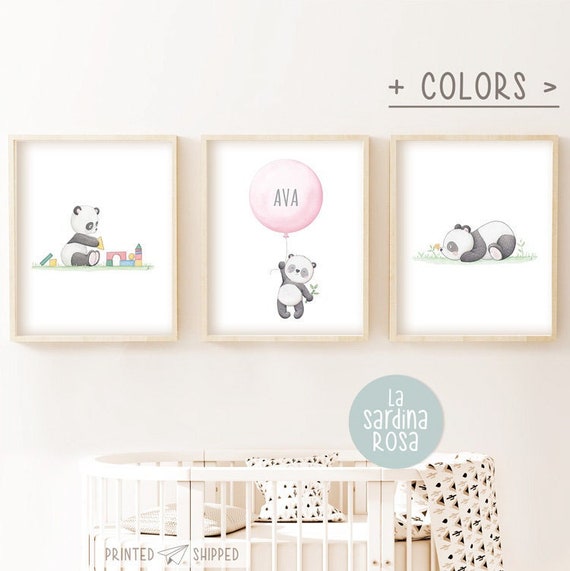 Set 3 poster panda, Quadri camera bambini, 3 Stampe panda acquerello,  Gruppo stampe arredo cameretta bimbi, regalo nascita -  Italia