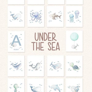 Ocean nursery wall art, Sea life print, Octopus, Nautical Baby room decor, Under the sea animal, Watercolor sea print image 8