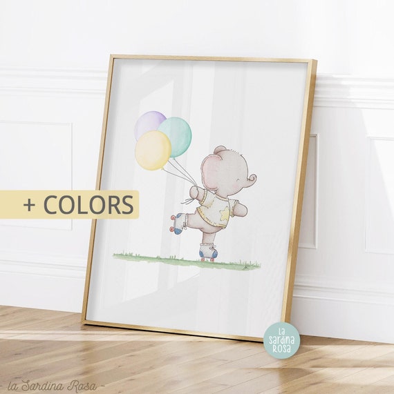 Elephant print, Kids room wall art, Circus nursery art, Playroom decor, Zoo animals, Baby elephant print 4 COLORS