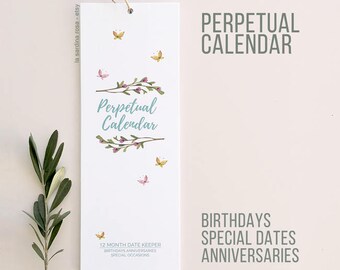 Perpetual Birthday calendar, Family birthdays board, Floral wall calendar, 12 month, Birthday gift for her, hanging printed calendar