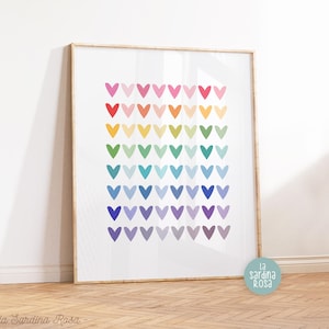 Teen girl room decor, Hearts Prints, Teen room Wall Art, Modern nursery wall art, scandinavian colorful poster