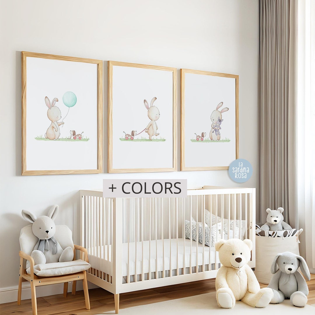 Set of 3 Baby Bunny Room Print, Woodland Nursery Decor, Baby Nursery ...