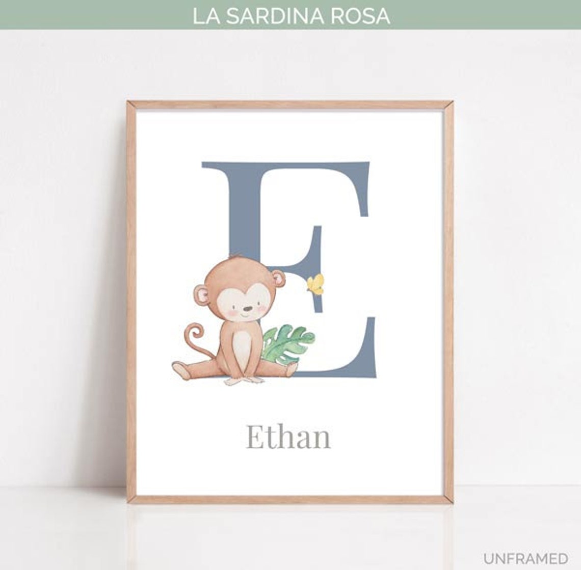 Monkey wall art Initial nursery print Personalized Etsy