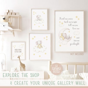 Stampe elefante, Poster camera bambini, Quadro elefante luna, Illustrazione animali, Quadro cameretta neonato, Stampa luna e stelle immagine 7