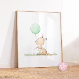 Nursery wall art, Baby animals print, Kangaroo art, Australian animals print, Watercolor nursery decor Green