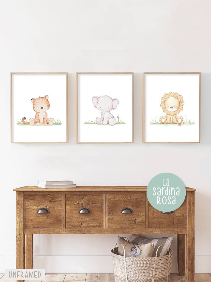 Jungle Nursery Wall Art, Set of 3 Prints, Safari Baby Animals Art ...