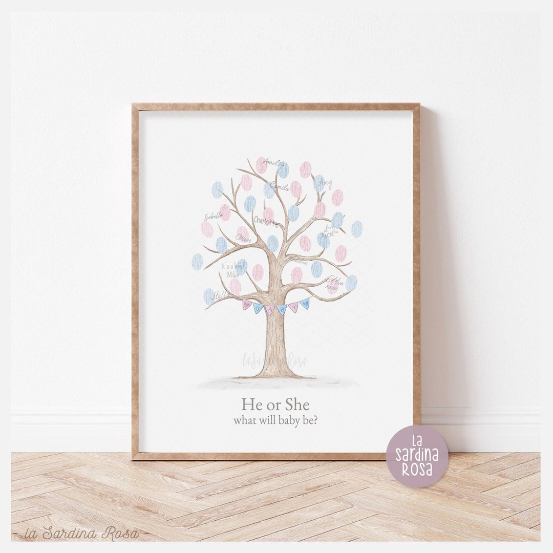 Fingerprint Tree Gender Reveal Game He or She, Printable Thumbprint ...