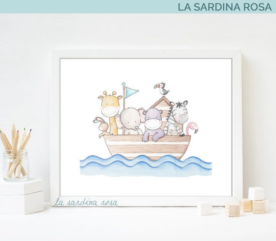 Safari Animals Art Baby Nursery Print Noah S Ark Print Etsy