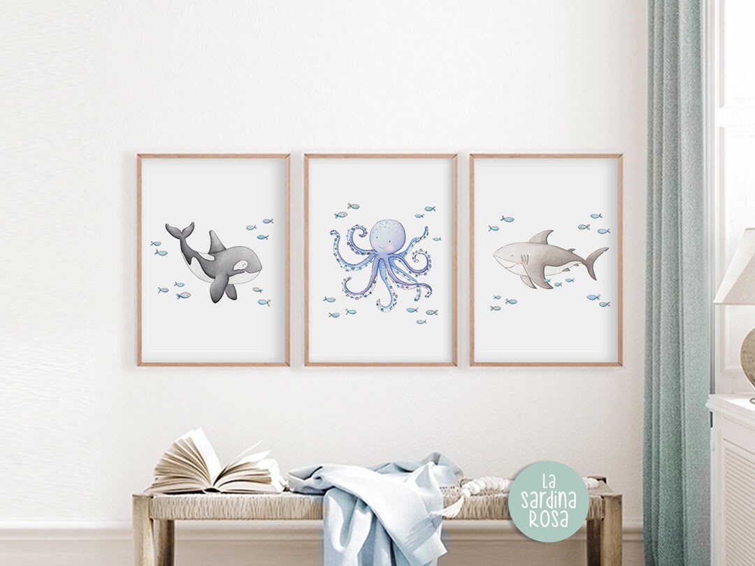 Set of 3 Ocean Nursery Prints, Under the Sea Baby Wall Art, Nautical ...