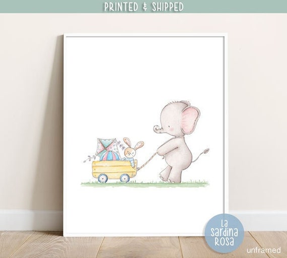 Elefante acquerello, Stampe cameretta bambini, quadretti camera bimbi,  Poster cuccioli animali, Disegni per bambini -  Italia