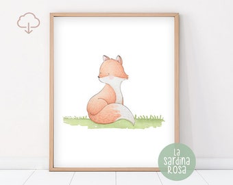 Baby fox print, Woodland animal art, Baby nursery print, Fox nursery wall art, Fox printable art, Digital DOWNLOAD