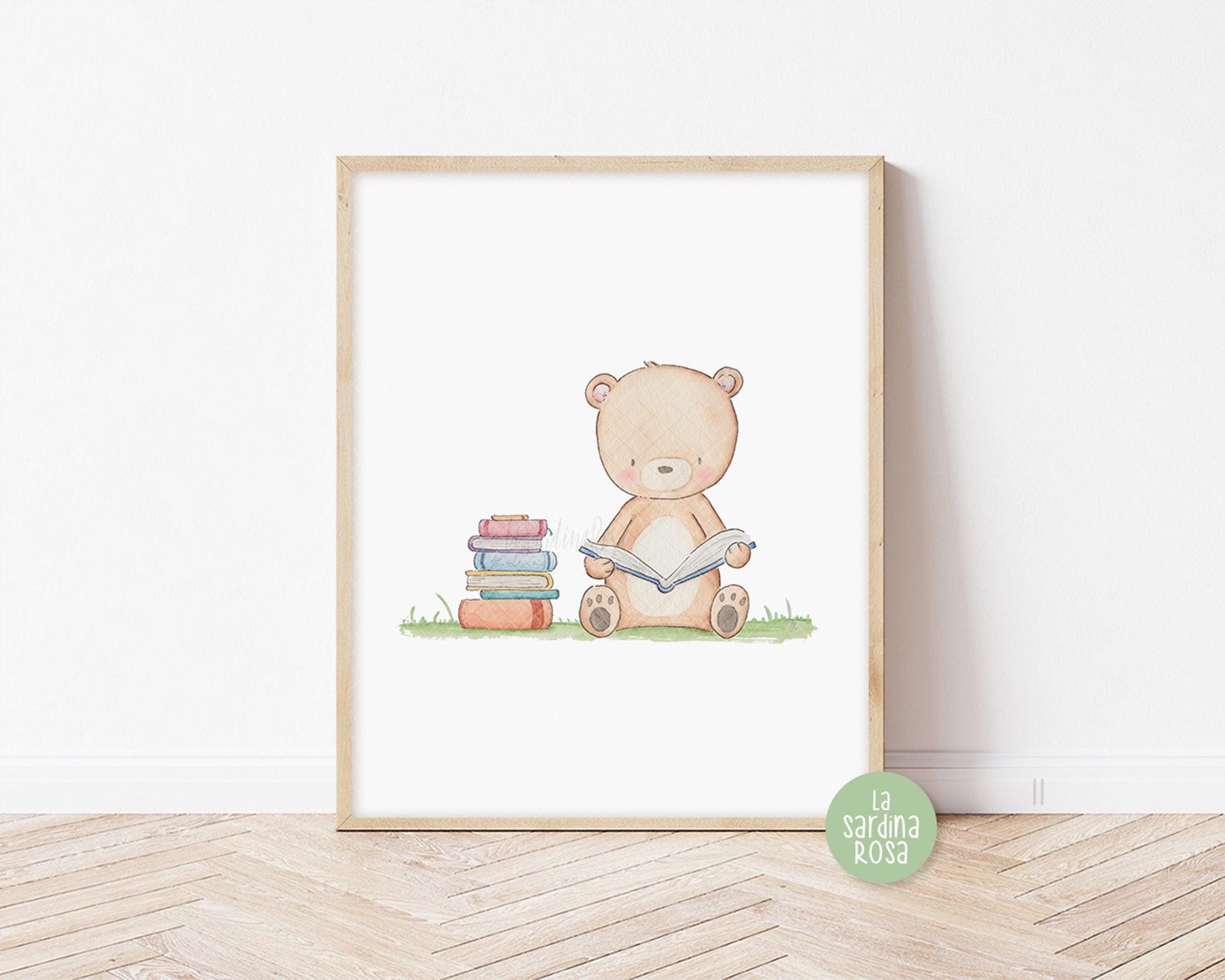 Baby bear nursery wall art, Baby room print, Kids playroom decor, Reading nook art