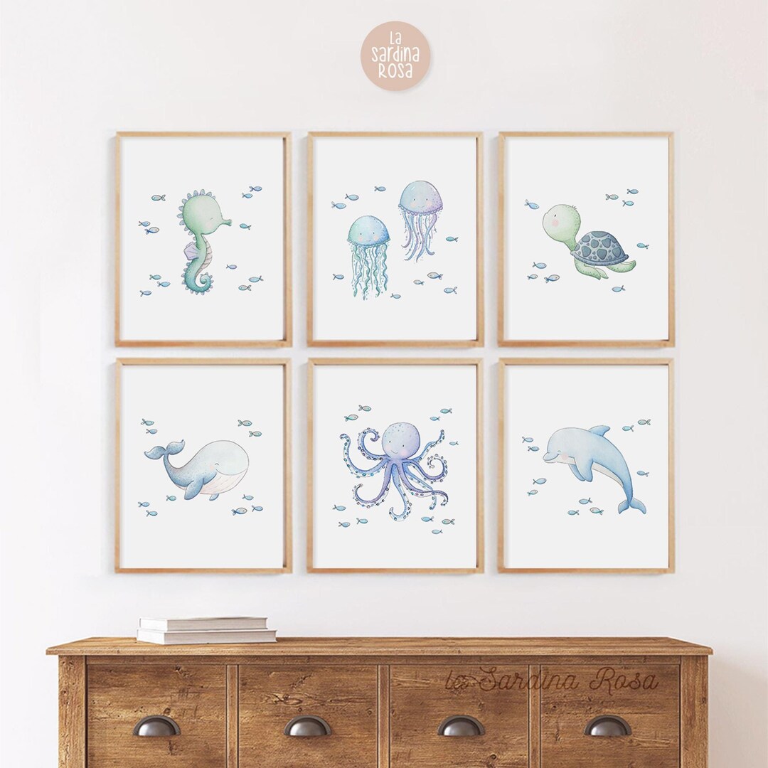 Ocean Nursery Wall Art - Set of 6 Under the Sea Animal Prints, Baby ...