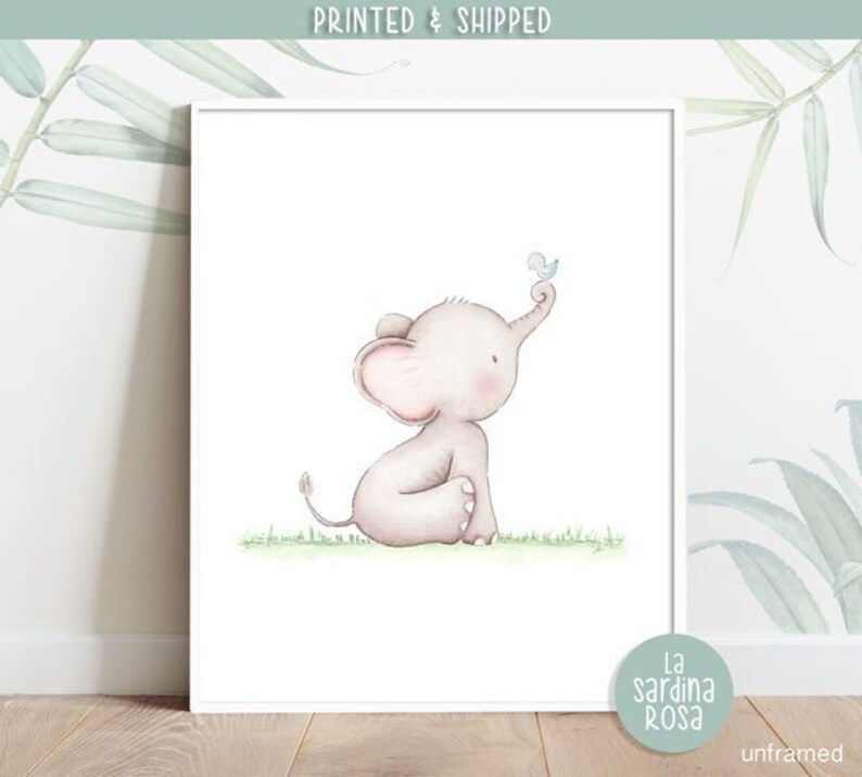 Elephant print, Nursery decor, Elephant wall art, Baby animal art, Nursery prints, Watercolor Elephant image 1