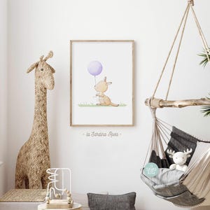 Nursery wall art, Baby animals print, Kangaroo art, Australian animals print, Watercolor nursery decor Purple