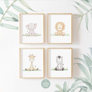 Set of 4 Safari Animals Prints, Baby Nursery Wall Art, Jungle Nursery ...