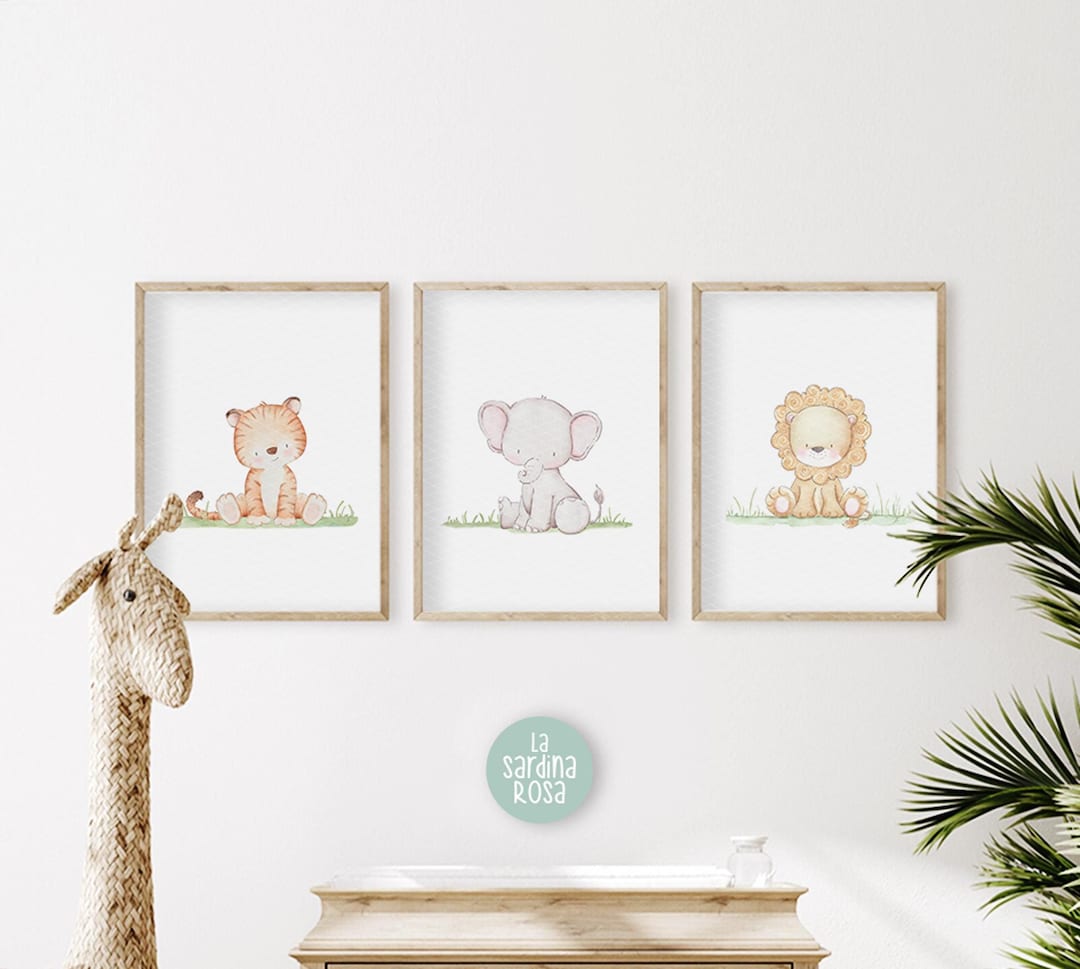 Jungle Nursery Wall Art, Set of 3 Prints, Safari Baby Animals Art ...