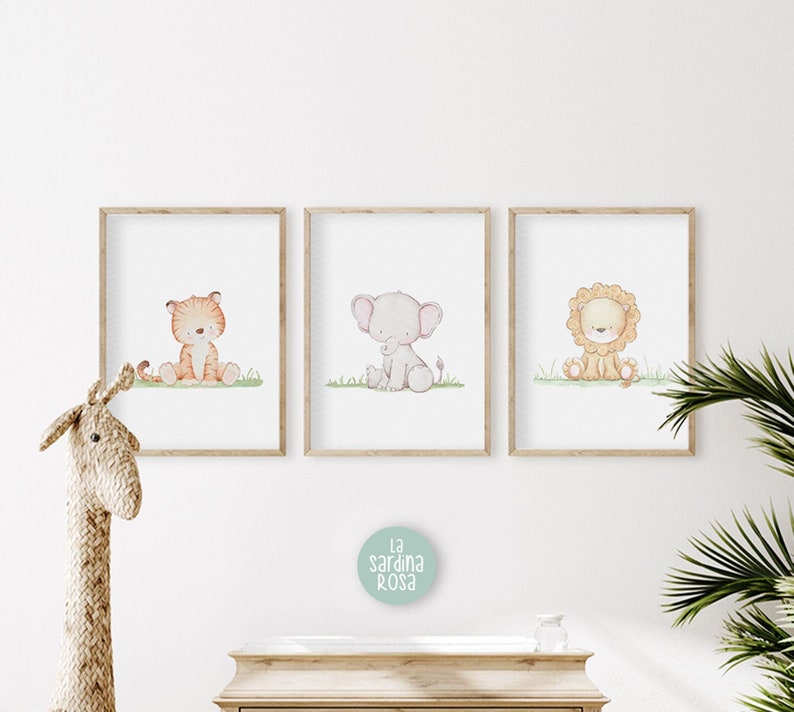 Jungle Nursery Wall Art, Set of 3 Prints, Safari Baby Animals Art ...