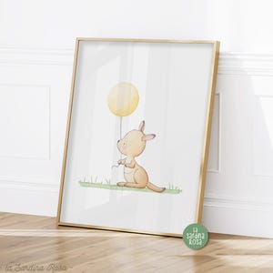 Nursery wall art, Baby animals print, Kangaroo art, Australian animals print, Watercolor nursery decor Yellow