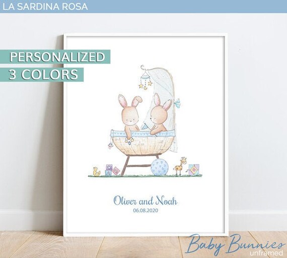 Affiche Naissance Jumeaux Deco Chambre Bebe Affiche Lapin Etsy