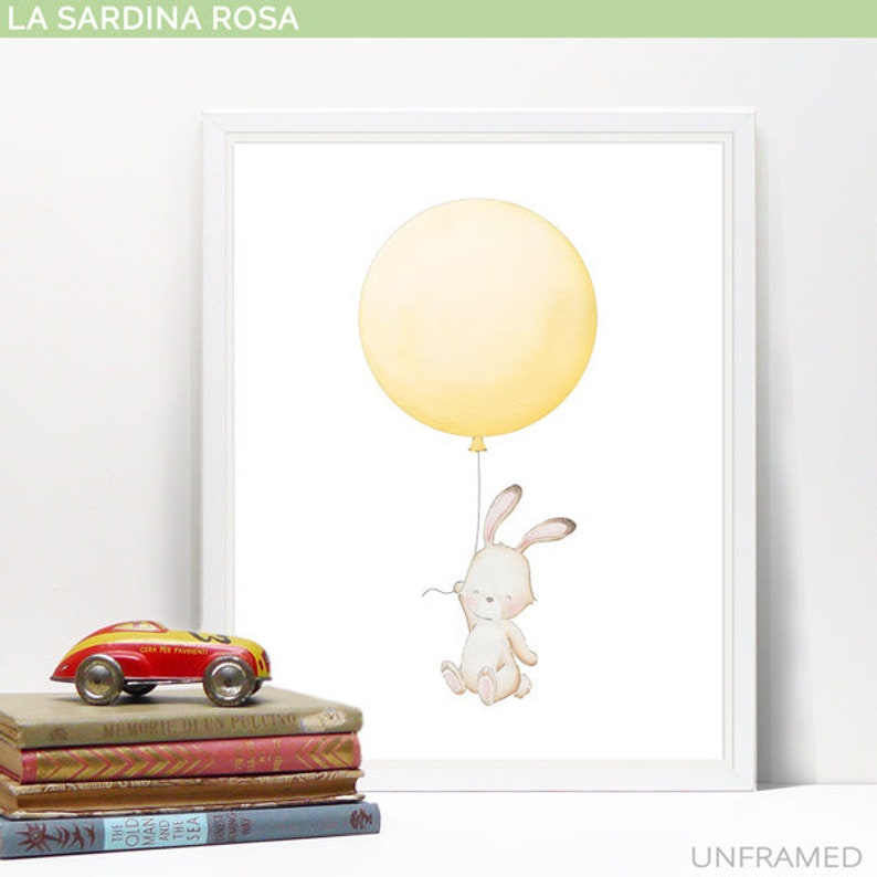 Custom baby name print, Baby girl nursery wall art, Bunny balloons nursery, Personalized baby gift, Pink nursery decor image 9