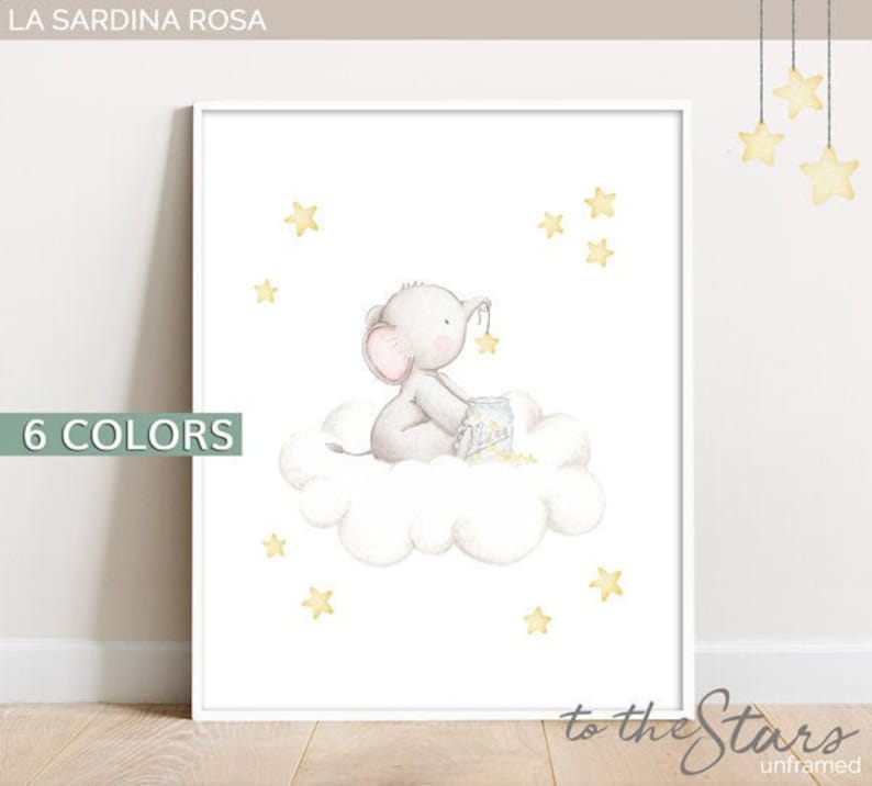 Baby room wall art Watercolor nursery print Baby elephant Etsy