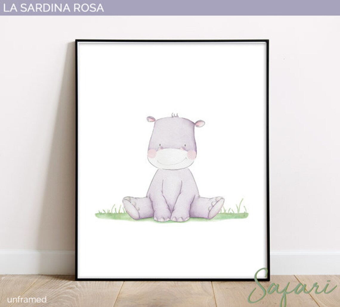 Hippo print Jungle nursery decor Baby animals nursery art Etsy
