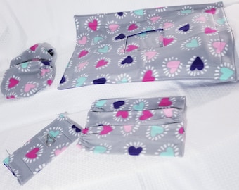 Feisty Ferret ~ Padded Liner Set ~ Gray Hearts & Purple ~ Machine Washable