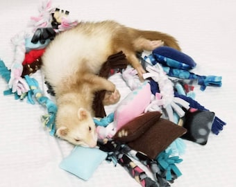 Fleece Toys for Ferrets & Small Animals - Pillows (w/ bell), Braids, Knots - Machine Washable