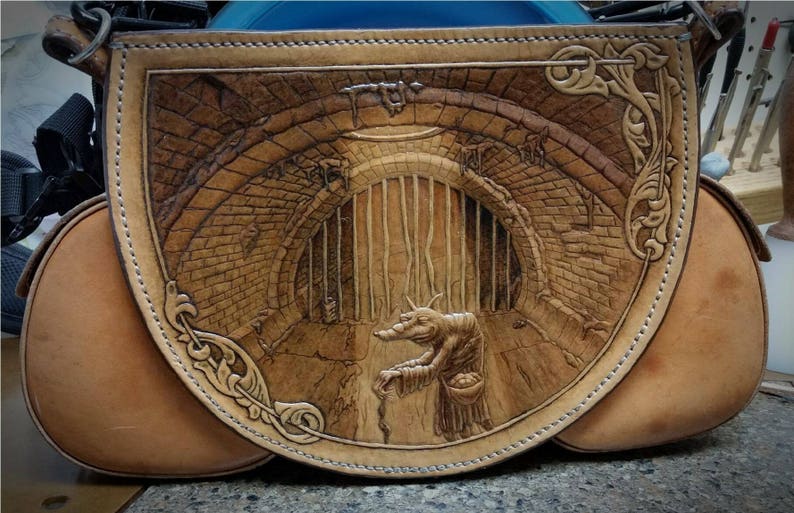 My first Custom Tooled Leather Disc golf bag. Etsy