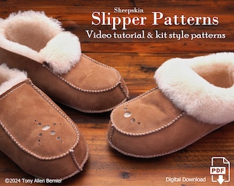 Sheepskin Slipper Patterns, DIY Kit Style Leathercraft Shearling Patterns for Slippers.