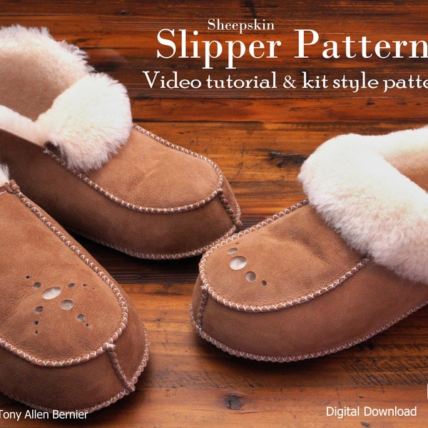 Schapenvacht pantoffelpatronen, Kit Style Leathercraft-patronen voor geschoren schaapslippers.