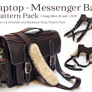 Pack de patrons en cuir pour ordinateur portable et sac messager, comprend mon pack de patrons en cuir avec bandoulière et bandoulière.