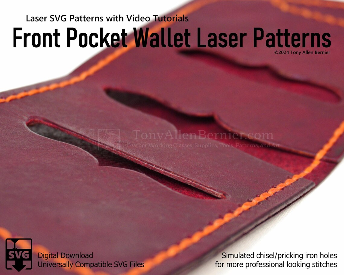 Leather Front Pocket Wallet SVG Patterns. Minimalist Style With 3 ...