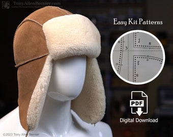 Trapper Hat Pattern, Easy Kit Patterns for a Sheepskin Trapper Hat. Leathercraft Shearling Trapper Hat Patterns.