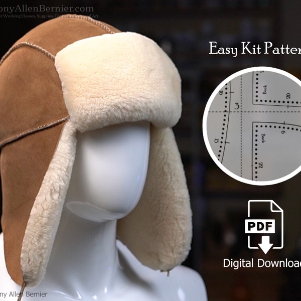 Trapper Hat Pattern, Easy Kit Patterns for a Sheepskin Trapper Hat. Leathercraft Shearling Trapper Hat Patterns.